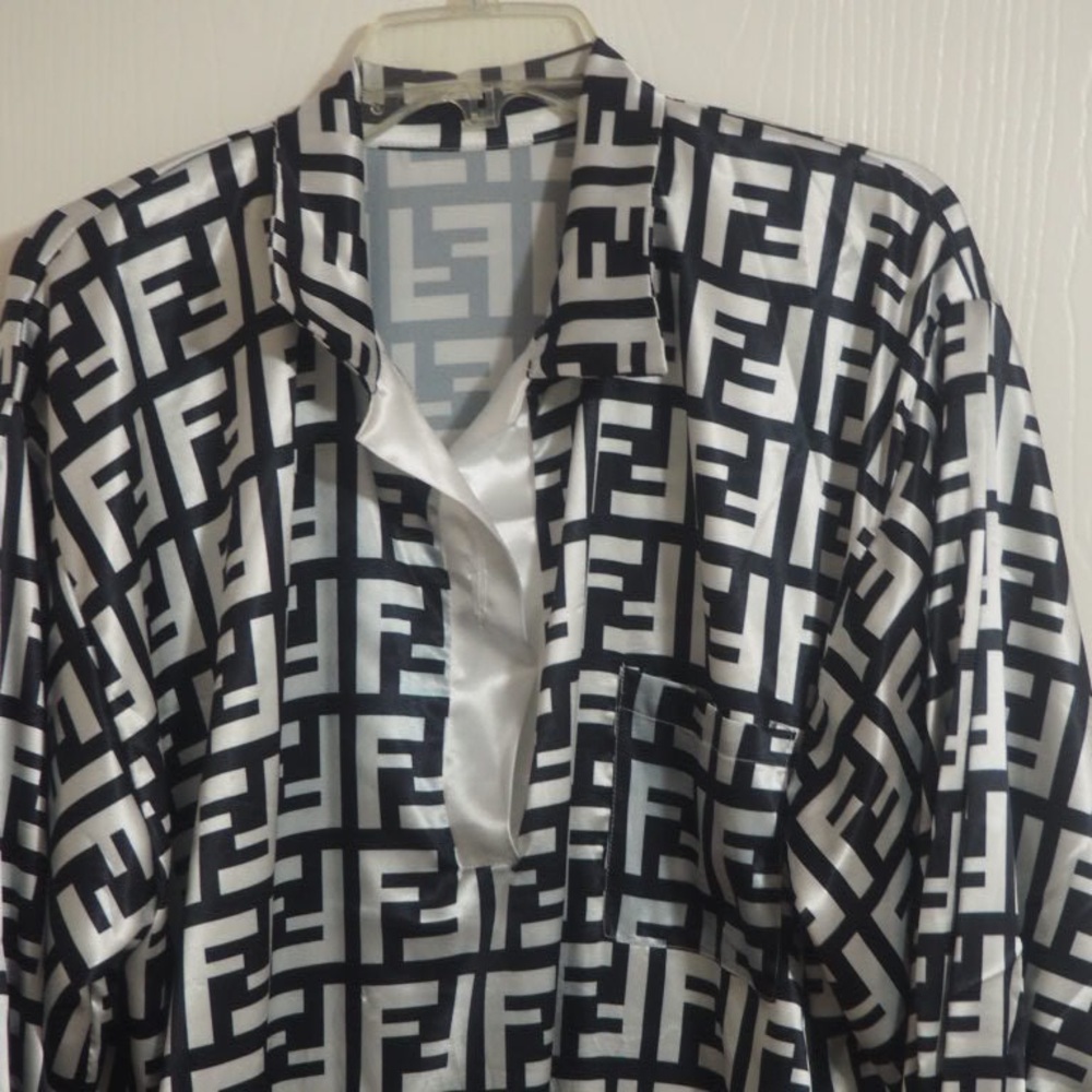 Black and White Patterned Satin Shirt